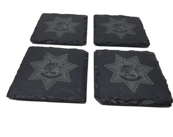 CHP California Highway Patrol Slate Coaster Set - State Police Graduation Gift