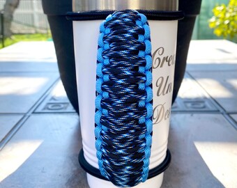 Blue Lightning Paracord Tumbler Handle: 20 Oz Stainless Steel Travel Mug
