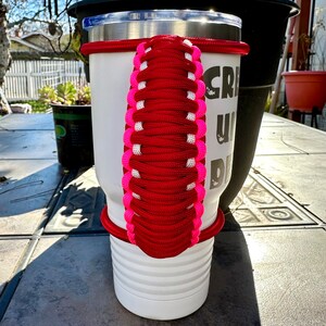 Red White Pink 30 oz Tumbler Handle, Paracord Handles for Tumbler, Fits Epoxy Cups, Stainless Steel