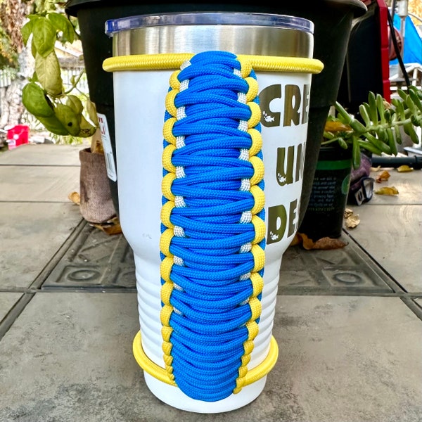 Colonial Blue Yellow Tumbler Handle Paracord Handle for Tumbler, Custom Tumbler Handle Glitter Tumbler Handle, 20 30 32 40oz Handle Homemade