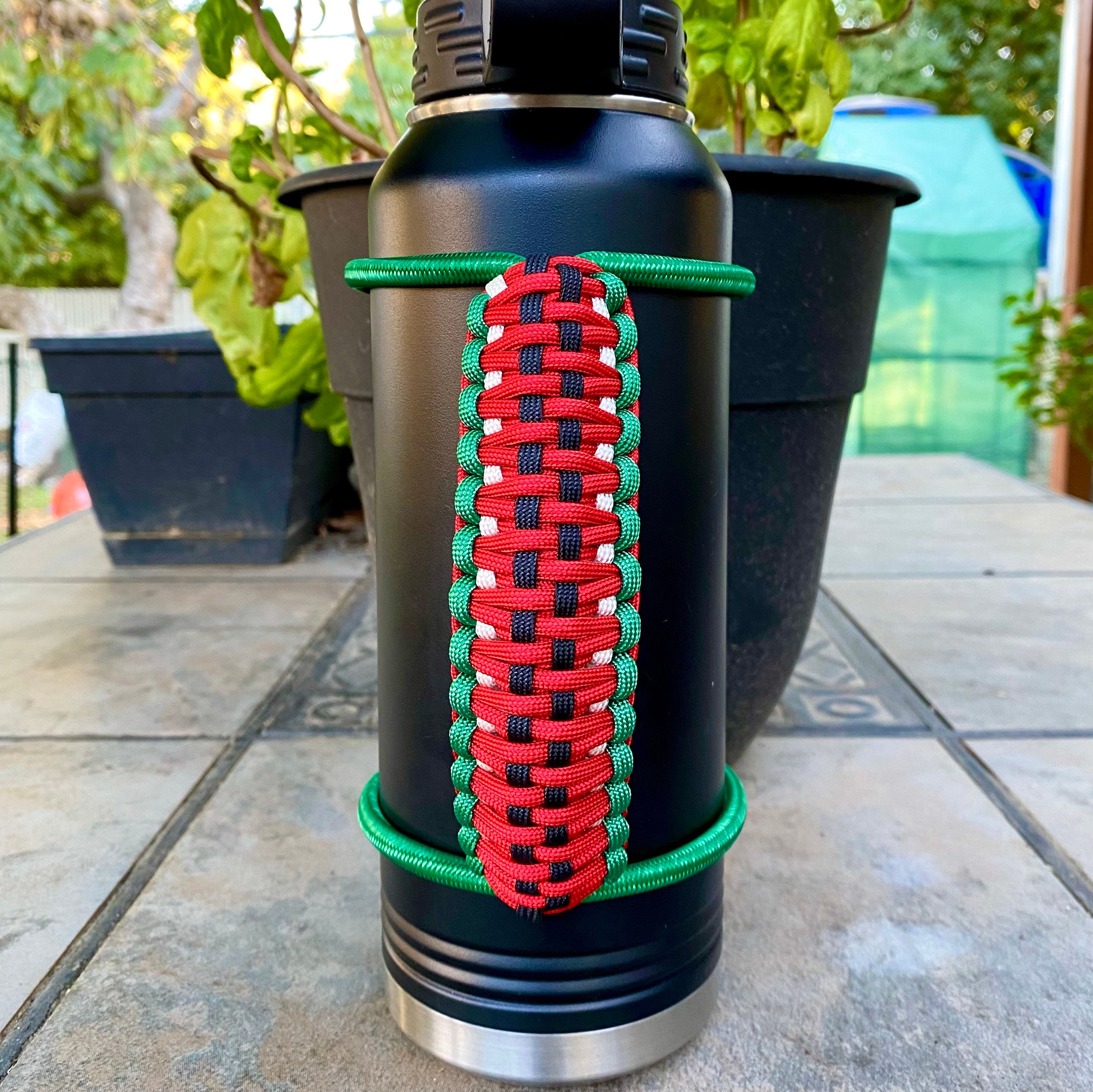 Red Watermelon Paracord Water Bottle Handle: Handmade Flask Holder