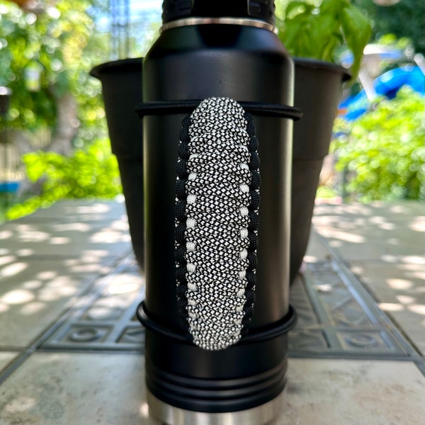 Black Silver diamonds water bottle handle, Paracord water bottle handle holder, custom stainless steel water bottle handle, Handmade