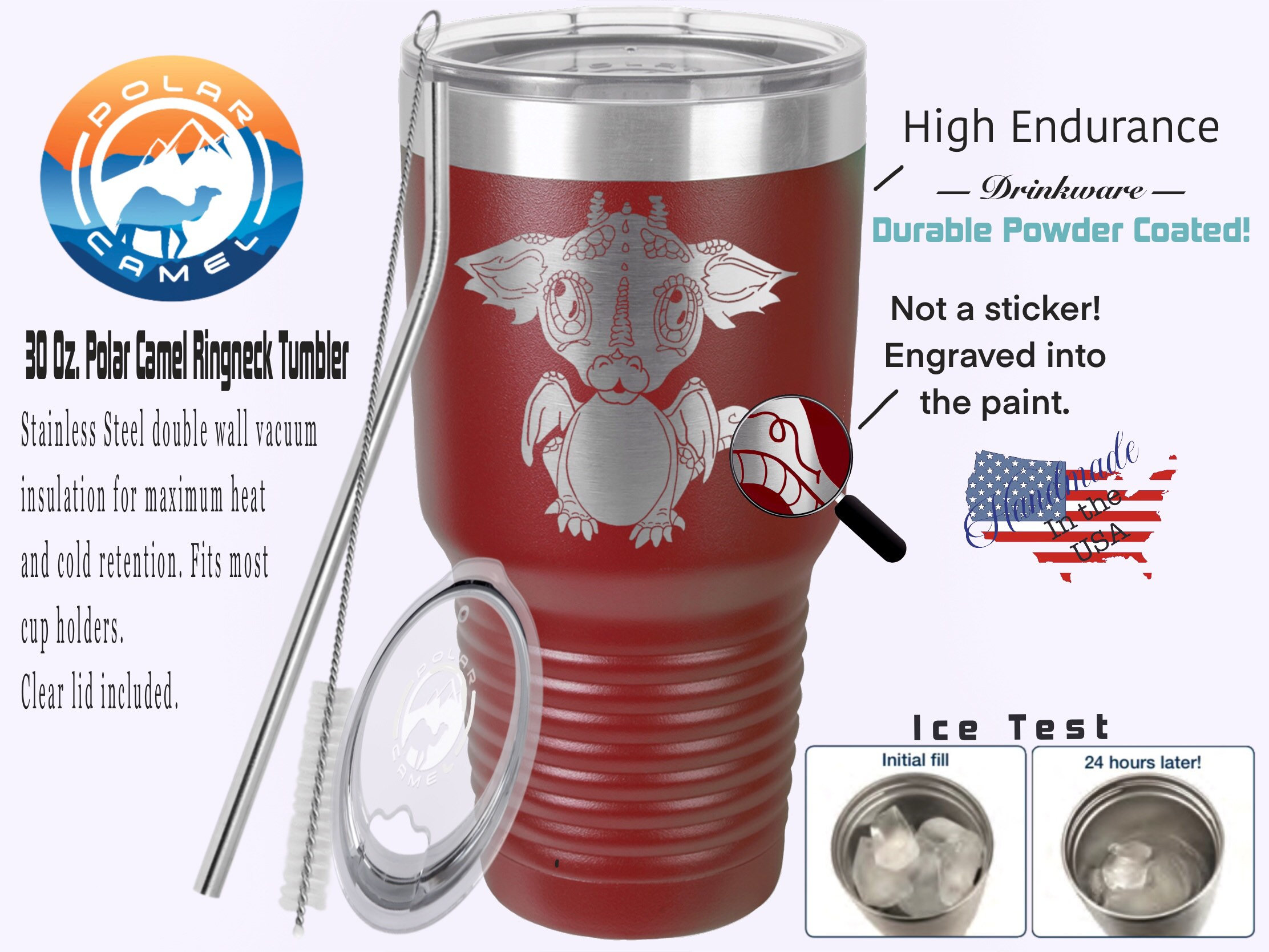 Polar Camel Fireball 20oz Tumbler - Ringneck Stainless Steel Tumbler  Insulated Cup - Vacuum Insulated Tumbler with Clear Lid - Great Travel  Tumbler - Premium Quality Stainless Steel Tumblers