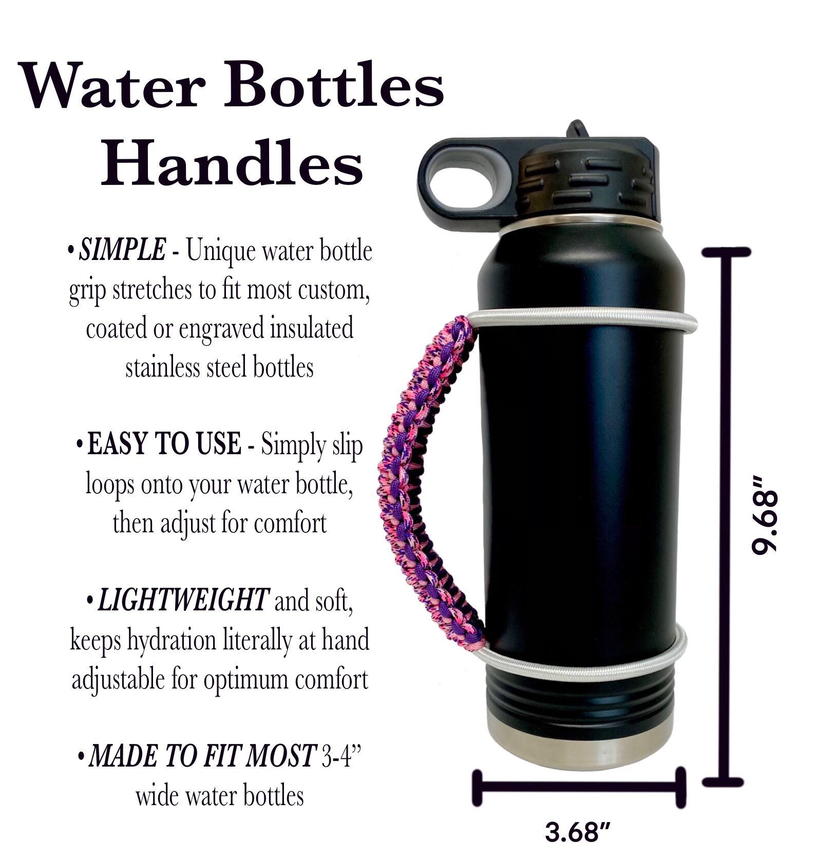 Water Bottle Handle, Paracord Water Flask Holder for Epoxy Coated