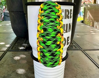 Handmade Paracord Tumbler Handle: Green, Black & Yellow - 30/40oz