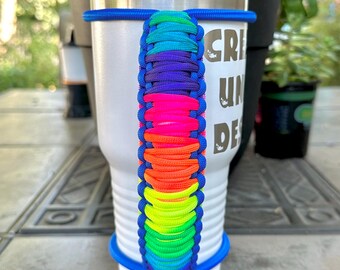 Rainbow Paracord Tumbler Handle: Fits 30oz Epoxy Cups, Travel Mugs