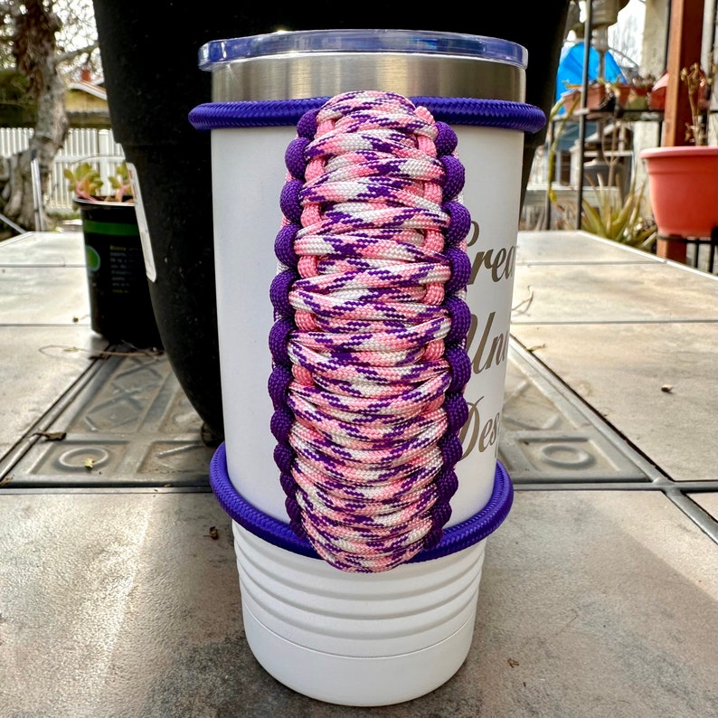 Aloha Pink Purple Tumbler Handle, Paracord Fits Epoxy Coated Tumblers Travel Mugs Skinny Cups Stainless Steel Tumblers 20 30 32 40 Oz image 2