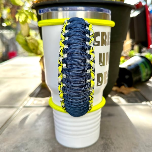 Neon Yellow Silver Blue Tumbler Handle, Paracord Fits Epoxy Coated Tumblers, Skinny Cups, Stainless Steel Tumblers 20 30 32 40 Oz Handmade