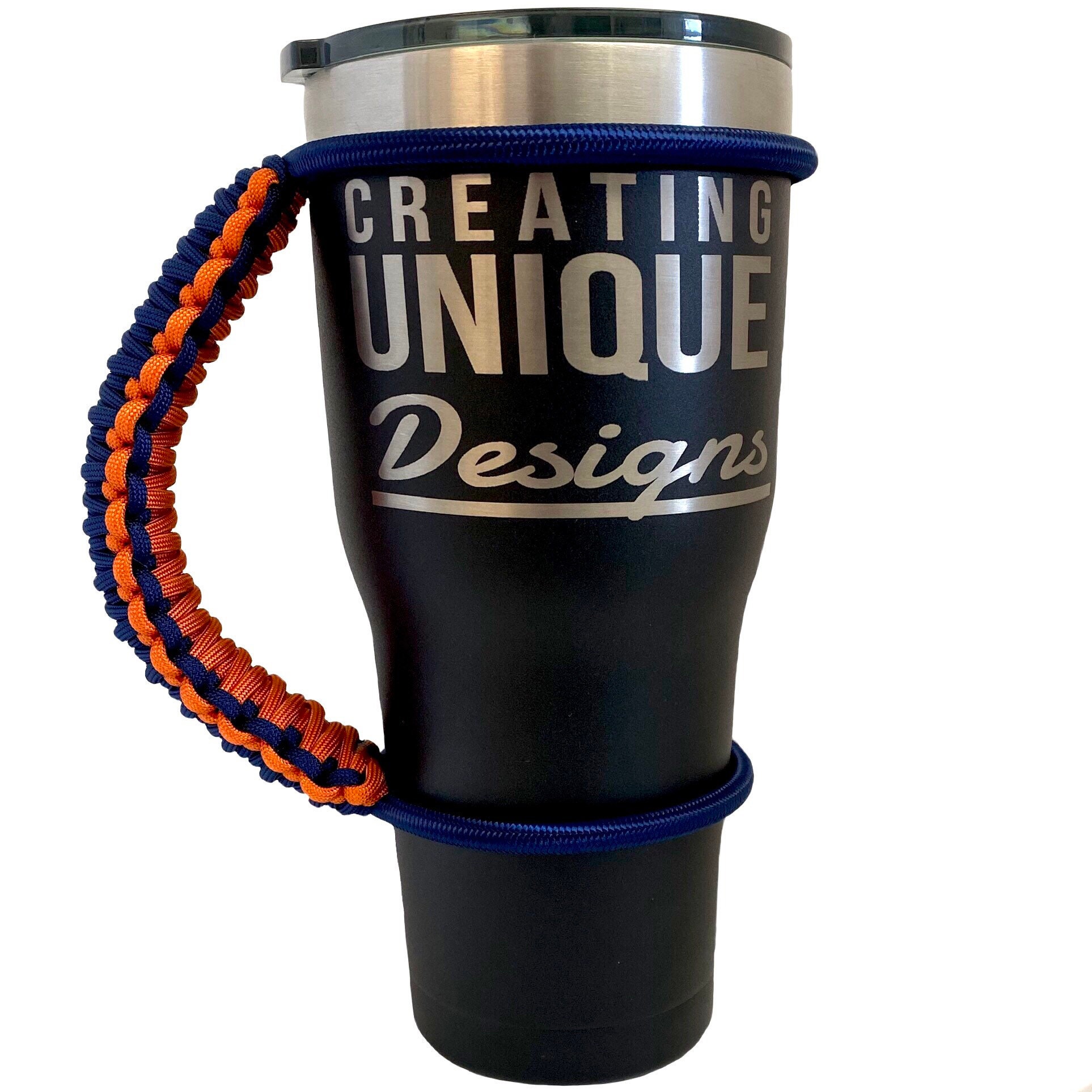 White fits most personalized custom stainless steel double insulated tumblers 20 30 32 40 oz Handmade paracord handle colored elastic bungee holder Black Orange 