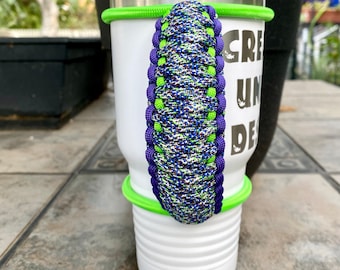 Handmade Paracord Tumbler Handle: Rainbow Blue Purple Green, 30/40oz