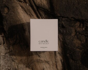 Minimalist Candle Box Mockup, Stone Background (PSD)