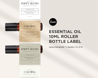 Canva Essential Oil Label Template: 10ml Roller Bottle (Digital Download)