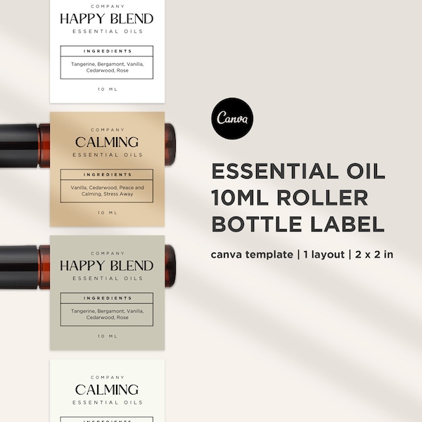 CANVA Essential Oil Label Template, 10ml Roller Bottle Labels, Essential Oil Labels, 10ml Product Label, Editable, Instant Download