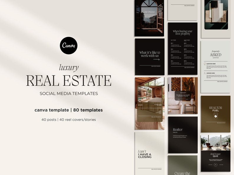 Pu&ograve; includere: Un set di 80 modelli di social media per agenti immobiliari. I modelli sono progettati in uno stile moderno e minimalista con uno schema di colori bianco e nero. I modelli includono post, copertine di reel e storie. I modelli sono progettati per essere utilizzati su Canva.