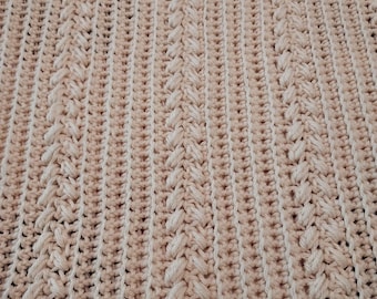 Off White Crochet Throw, Wheat Stitch Accent, Nursery Blanket (48x60)