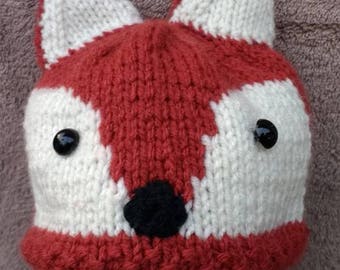 Hand Knit Fox Beanie, Baby Costume, Photo Prop