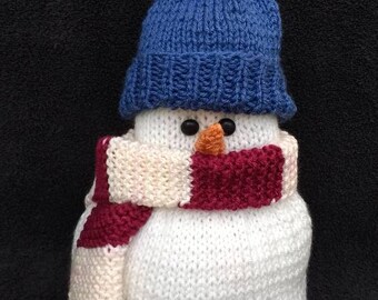 Hand Knitted Snowman, Custom Hat and Scarf, Winter Decoration