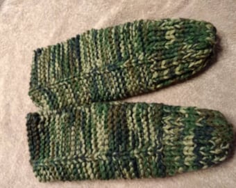 Hand Knitted Camo Slippers, Men's Hunting Shoes, Double Yarn