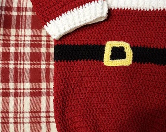 Hand Crocheted Baby Santa Hat and Cocoon Set, Christmas Photo Prop