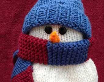 Hand Knitted Snowman, Custom Hat and Scarf Colors
