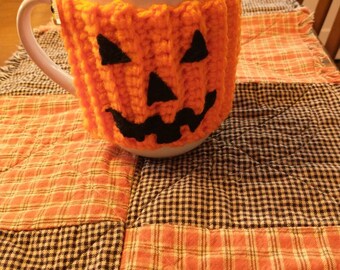Jack O' Lantern Mug Hug, Halloween Coffee Cup Cozy