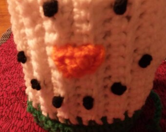 Crochet Snowman Mug Hug, Custom Scarf, Coffee Cup Cozy