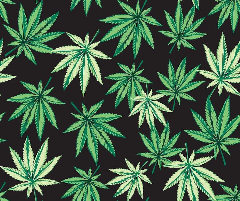 Cannabis Fabric in Black/Green / Cotton Fabric / Weed Leaf / Etsy