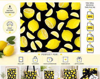 Citron sömlöst digitalt papper, citrus sommarbakgrund i eps svg jpg och svg
