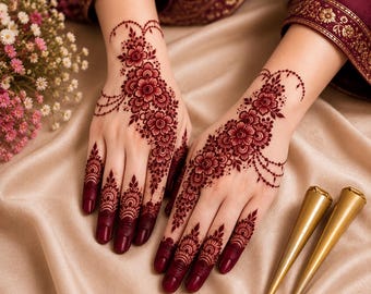 Maroon Herbal Henna Cones - Natural Temporary Tattoo Mehandi Ink Customize your order