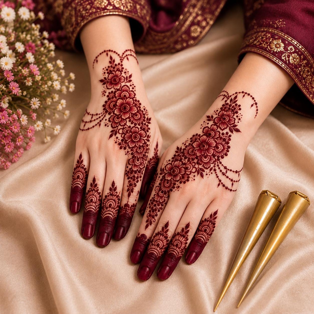 Maroon Herbal Henna Cones - Natural Temporary Tattoo Mehandi Ink