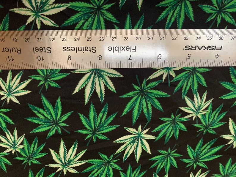 Cannabis Fabric in Black/green / Cotton Fabric / Weed Leaf / Etsy