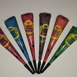 FREE SHIPPING from US! 6 Colored Herbal Henna Cones Temporary Tattoo Body Art Mehandi Ink 27gm