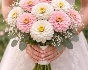 Blushing Bride Mix Zinnia Seeds | Soft Pink & White Zinnia Heirloom Flowers