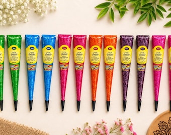 Colored Herbal Henna Cones for Body Art, Mehandi Ink (27gm Each)