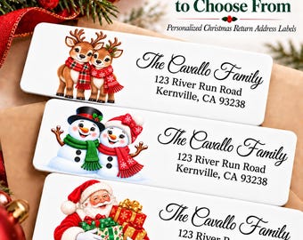 Personalized Christmas Return Address Labels - Christmas Image Choices - Custom Address Label Stickers 30/set - 1" x 2.625"