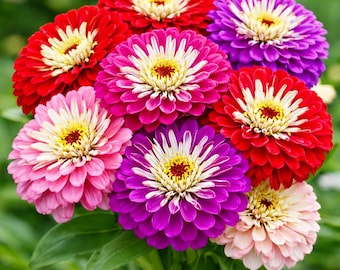 Zinnia METEOR SHOWER Mixed Colors 5" Large Double Blooms – Non GMO