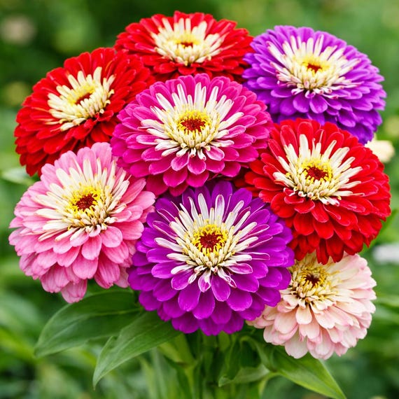 Zinnia METEOR SHOWER Mixed Colors 5" Large Double Blooms – Non GMO