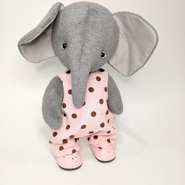6" (15cm) Lucky elephant pattern, cute artist teddy elephant pattern, cute elephant doll sewing pattern, doll dress and overall patterns