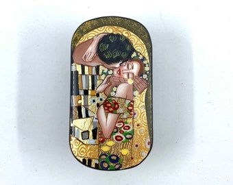 Boîte Klimt Kiss, boîte d'art en laque, papier mâché, peinture miniature, boîte miniature, curiosité mondiale, cadeau de vacances, cadeau d'art, boîte art nouveau