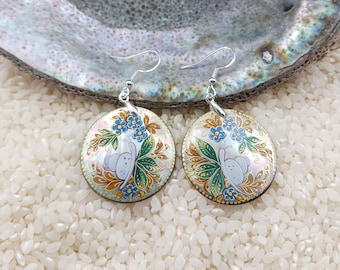 Hand-Painted snail earrings: MOP Shell, Lacquer Art