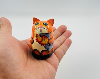 orange Cat doll, Hand Painted, Traditional stacking nesting doll, 5 piece  doll, Matryoshka, Wooden nesting doll, Global Curiosity. Cat gift