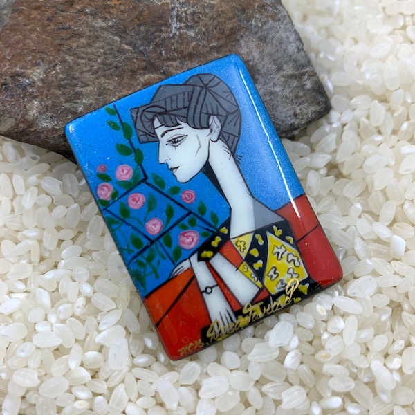 Hand painted, Picasso portrait, Jacqueline with Flower, lacquer art, global curiosity, miniature painting, fine art bead, Art Inspired gift