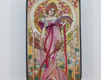 Mucha Art Nouveau Box: Hand-Painted Lacquer, Mother of Pearl Inlay