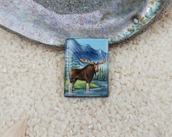 Elk bead, Hand painted, lacquer art, Wildlife bead, pained onyx, global curiosity, elk jewelry, man's gift, Mountain jewelry, Art bead