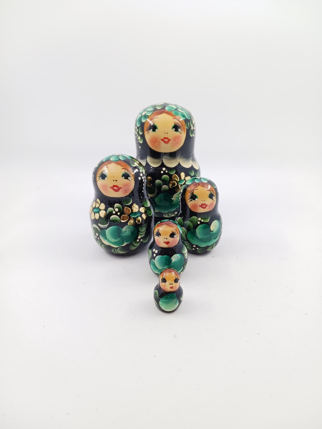 Girl With Gold Flower, Black Color, Hand Painted, Stacking Nesting