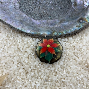 Hand painted, Poinsettia flower, lacquer art, paper mache, December birth flower, miniature painting, Global Curiosity, flower gift