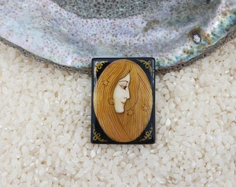 Hand Painted Vienna art Nouveau spirit  Bead: painted onyx,  (30x40mm)