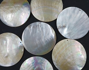 Natural Mother of Pearl Disc: 65mm Round Shell for Jewelry Making, Hole or without hole