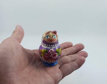 Tiny Hand-Painted Nesting Doll: Zhostovo Floral Matryoshka, 5 Piece Set