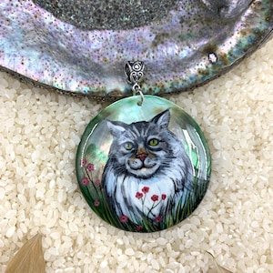 Hand painted, Cat jewelry, Norwegian Forest, lacquer art, Miniature painting, Global Curiosity, Cat gift, Special order, house warming gift